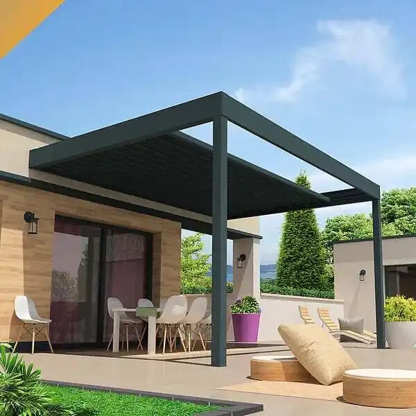 Pergola rétractable HYLIA 4,00x4,109 M Motorisé à Télécommande (Gris Anthracite)