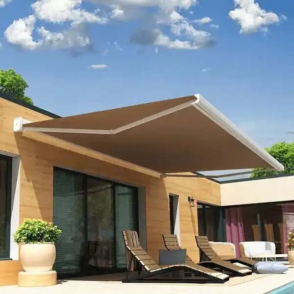 Store banne coffre SOA 4,00x3,50 M (Manuelle - Blanc - Taupe)