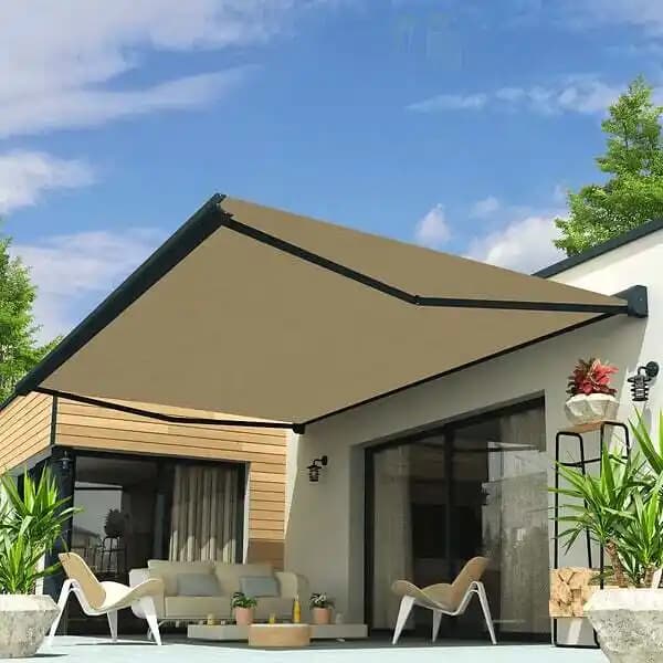 Store banne coffre CELESTE 4,00x3,00 M (Manuelle - Gris Anthracite - écru)