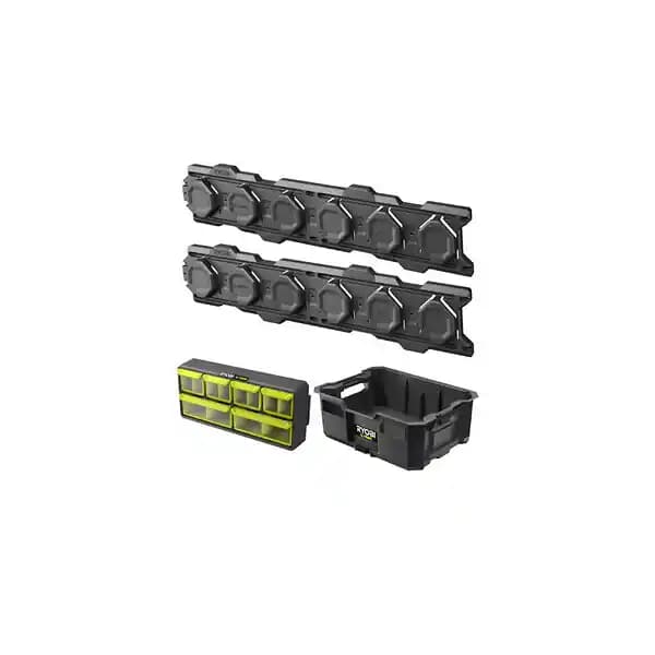 Pack RYOBI Système LINK 2 rails muraux - Caisse à outils - Organisateur ajustable