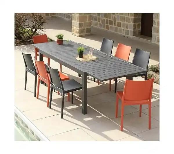 MILAOS - Ensemble table et chaises de jardin - 8 places - Gris Anthracite et Terracotta