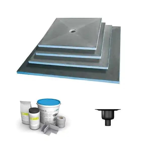 Receveur de douche à carreler 120 x 120 WEDI Fundo Primo carré écoulement centrée + bonde verticale + kit d'étanchéité