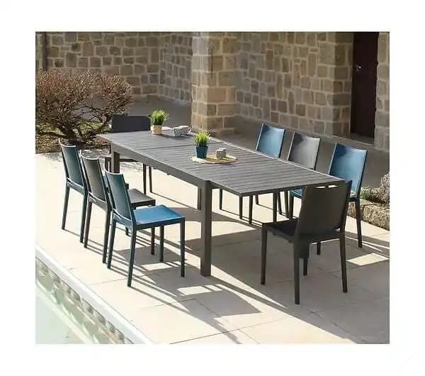MILAOS - Ensemble table et chaises de jardin - 8 places - Gris Anthracite et Bleu Saphyr