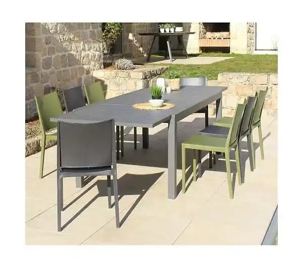 MILAOS - Ensemble table et chaises de jardin - 8 places - Gris Anthracite et Vert Olive