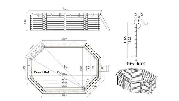 Piscine de jardin en bois - 4,87x3,34 x H.1,18m - avec filtration
