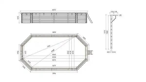 Piscine de jardin en bois - 8,57x4,57 x H.1,31 m - avec filtration et coffre de filtration