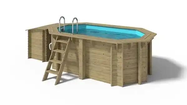 Piscine de jardin en bois - 3,49x2,16 x H.1,18 m - avec filtration et coffre de filtration