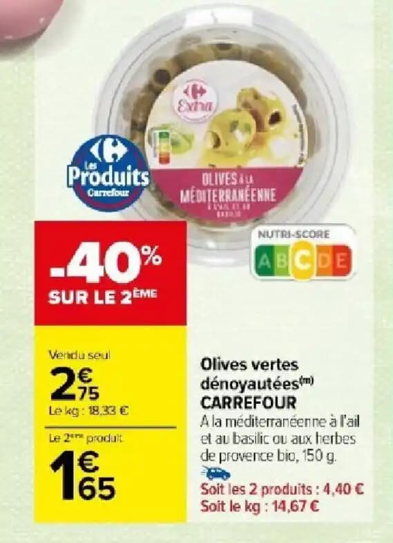 Olives vertes dénoyautées(m) CARREFOUR