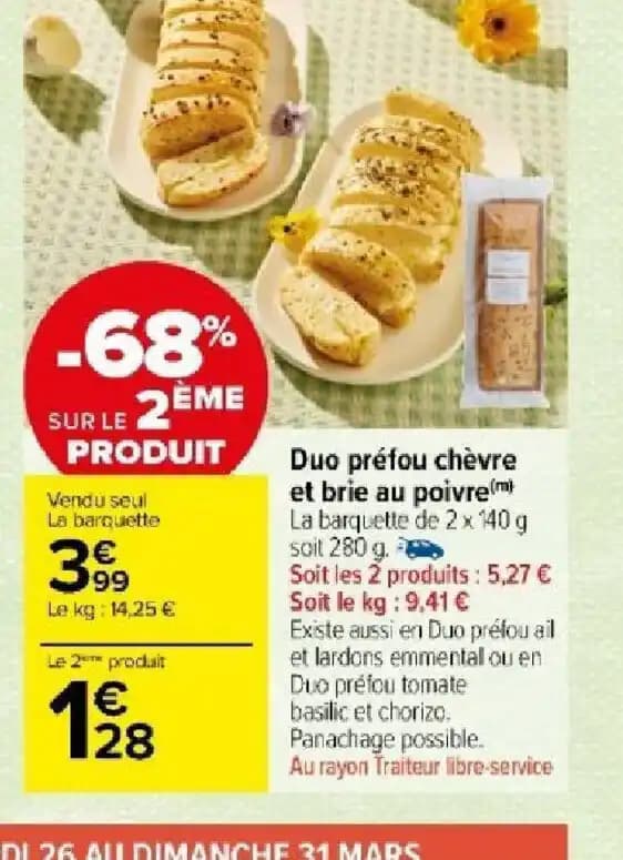 Duo préfou chèvre et brie au poivre