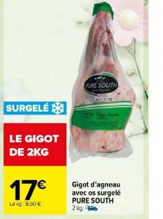 Gigot d'agneau avec os surgelé PURE SOUTH