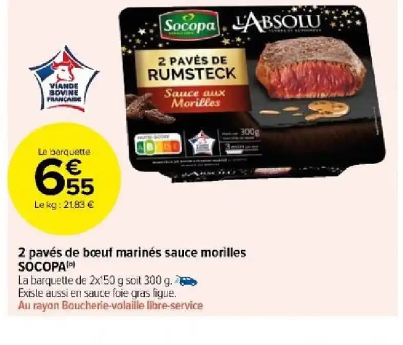 2 pavés de bœuf marinés sauce morilles