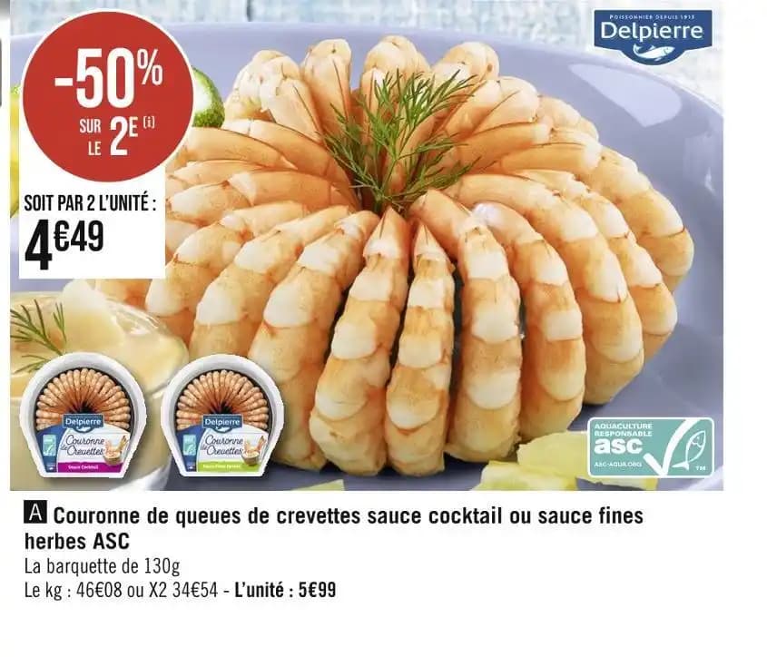 Delpierre Couronne de queues de crevettes sauce cocktail ou sauce fines