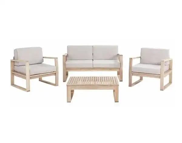 Brisbane - salon bas de jardin 4 places - en bois et coussins beiges déhoussables - bois / beige