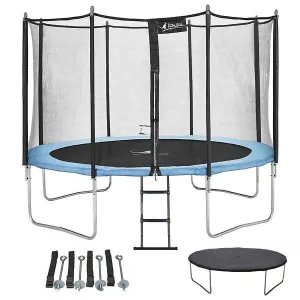 Trampoline de jardin 426 cm + filet de sécurité + échelle + bâche de protection