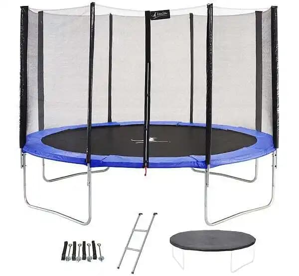 Trampoline rond Bleu Ø430cm avec filet, échelle, bâche et kit ancrage