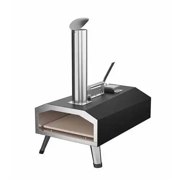 Four à pizza portable à pellet - Acier Inoxydable - Noir et gris - Avec Roulette et Pelle