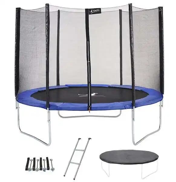 Trampoline rond Bleu Ø300cm avec filet, échelle, bâche et kit ancrage