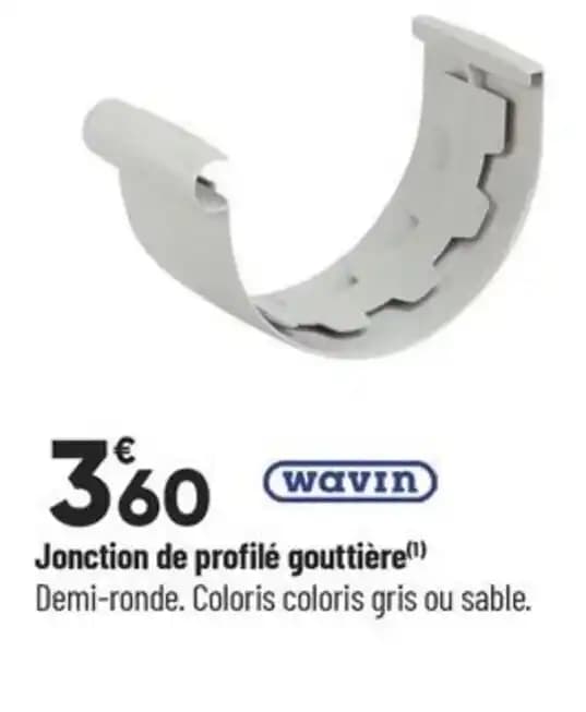 Jonction de profilé gouttière() Demi-ronde. Coloris coloris gris ou sable.