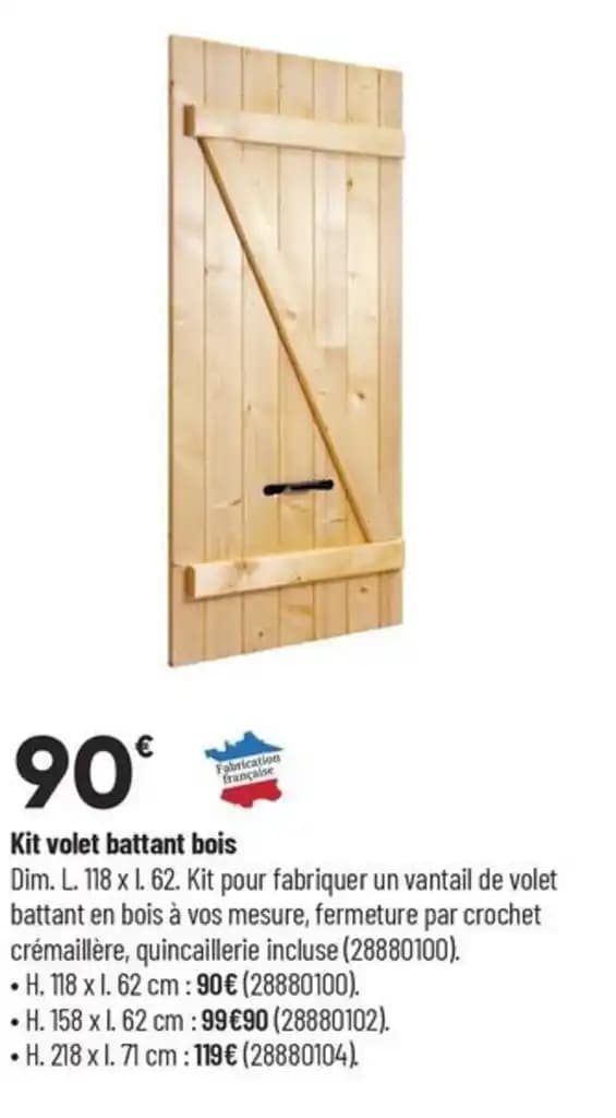 Kit volet battant bois