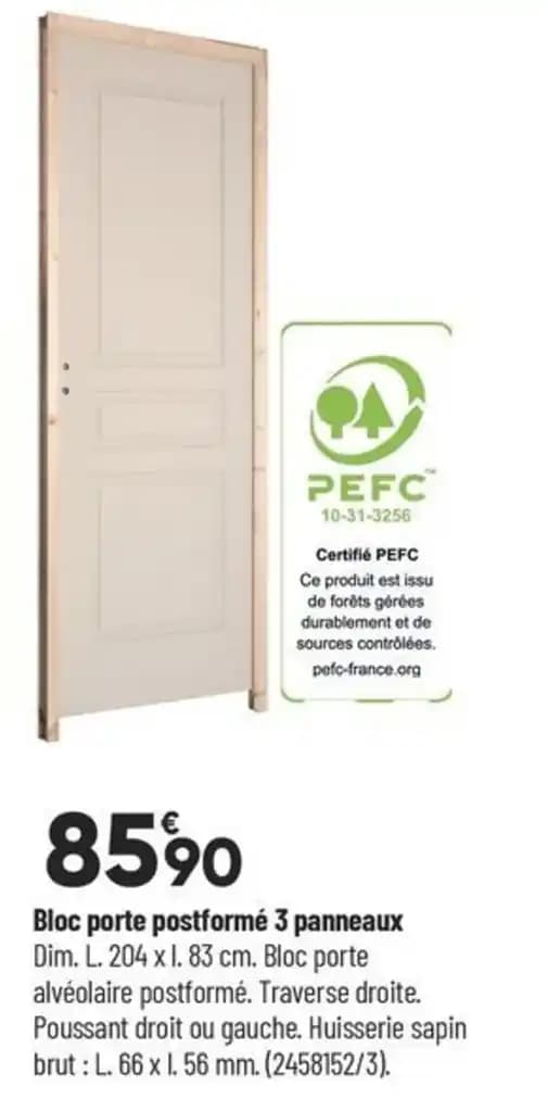 Bloc porte postformé 3 panneaux