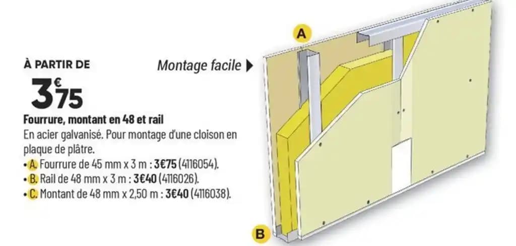 Fourrure, montant en 48 et rail
