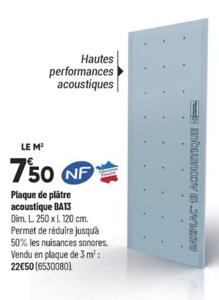Plaque de plâtre acoustique BA13