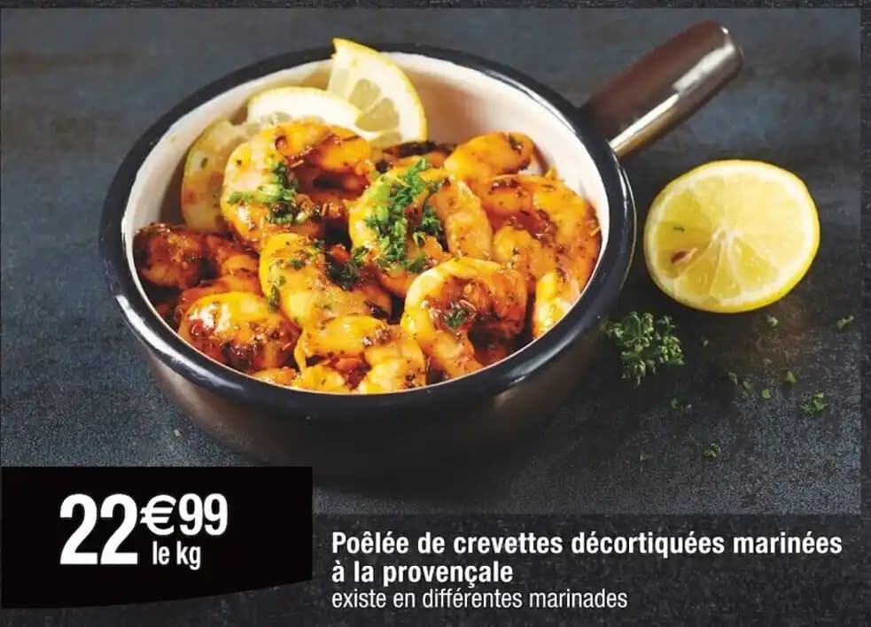 Poêlée de crevettes décortiquées marinées à la provençale
