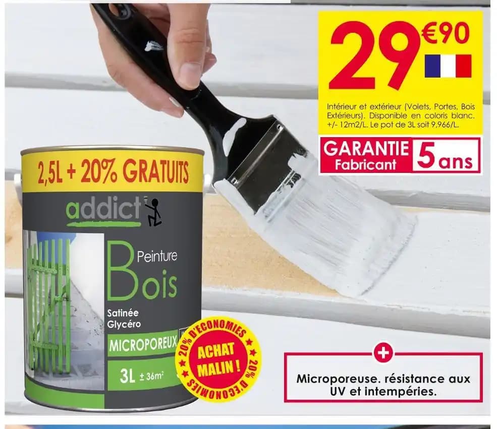 ADDICT PEINTURE BOIS 3L BLANC