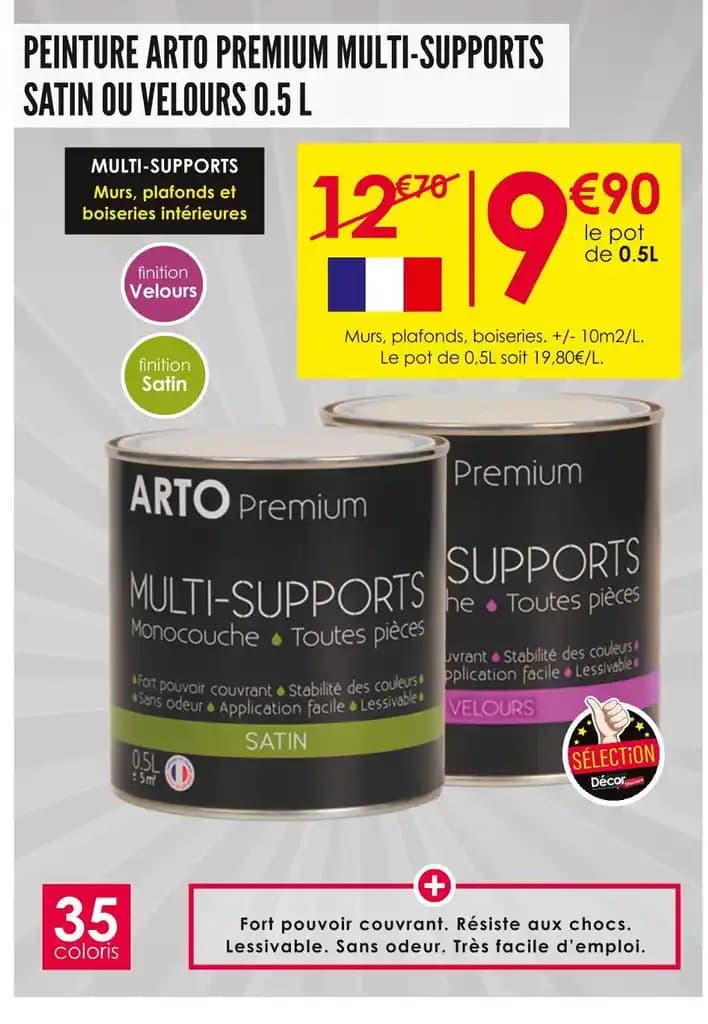 ARTO PREMIUM PEINTURE MULTI-SUPPORTS SATIN OU VELOURS 0.5 L