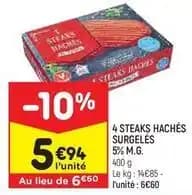 Leader price - 4 steaks hachés surgelés 5% m.g