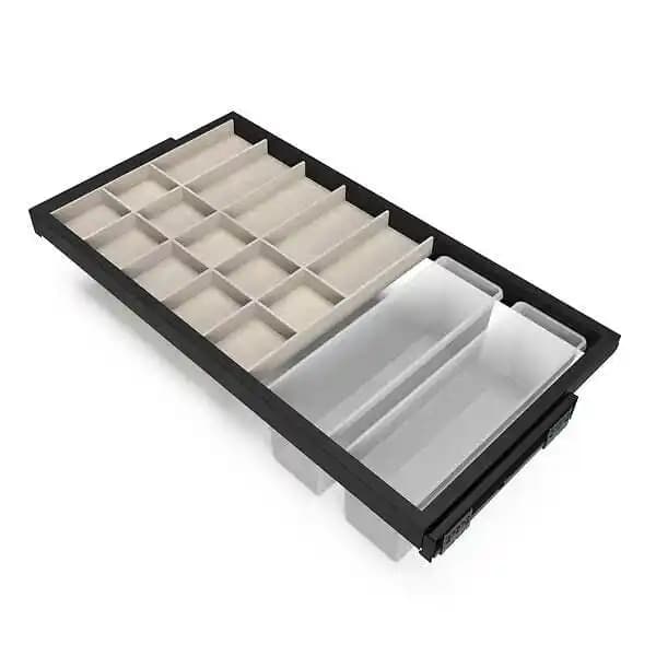 Emuca Kit de organiser de tiroirs, plateau auxiliaire et cadre de roulement soft close pour armoires, réglable, module 900mm,