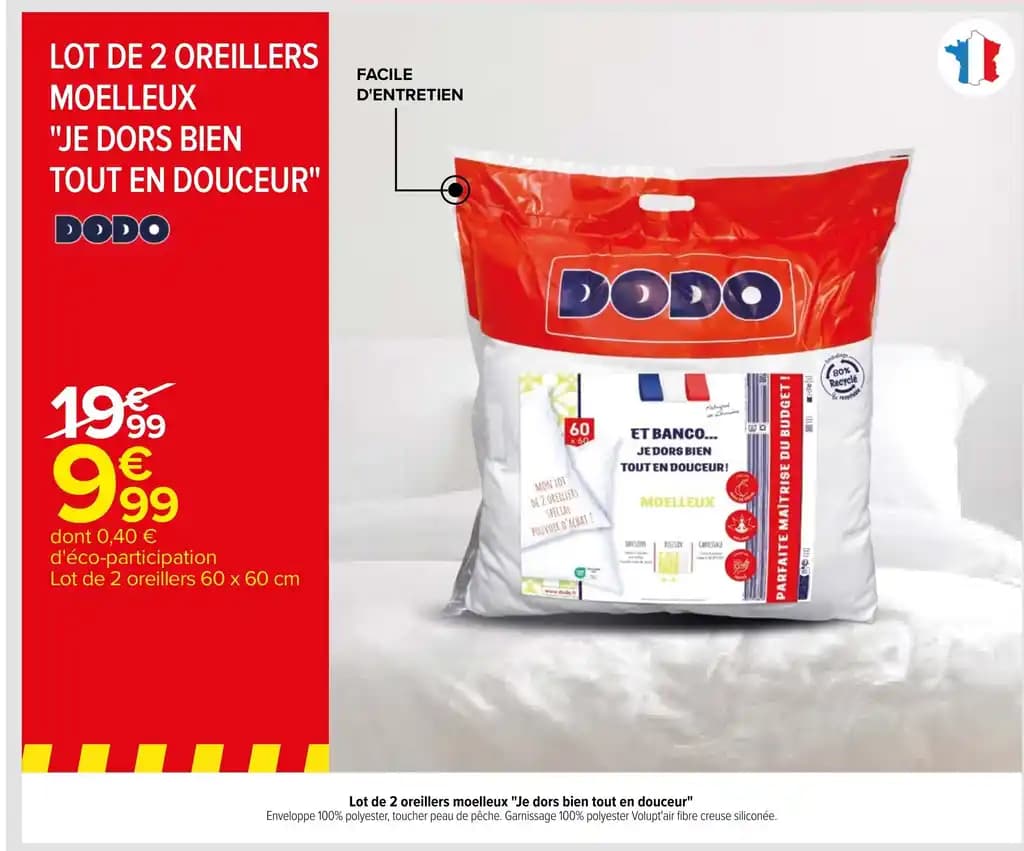 Lot de 2 oreillers moelleux "Je dors bien tout en douceur"