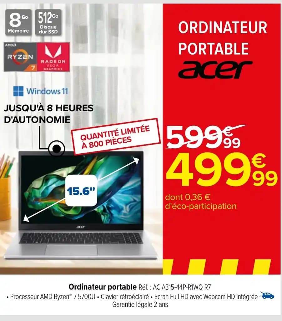 Ordinateur portable Réf.: AC A315-44P-R1WQ R7