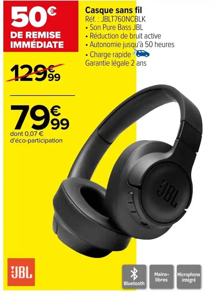 Casque sans fil Réf. JBLT760NCBLK