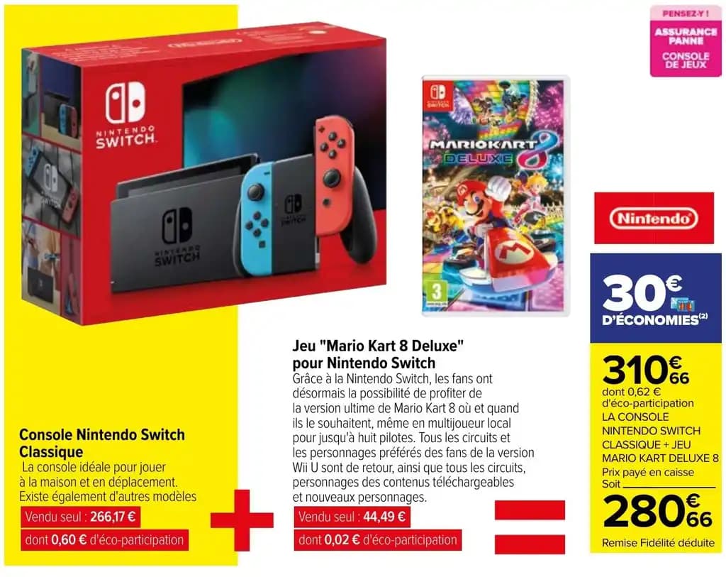 Console Nintendo Switch Classique + Jeu "Mario Kart 8 Deluxe" pour Nintendo Switch