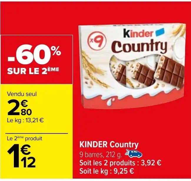 KINDER Country 9 barres, 212 g.