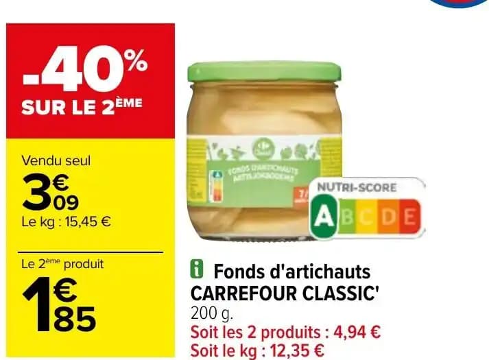 i Fonds d'artichauts CARREFOUR CLASSIC' 200 g.
