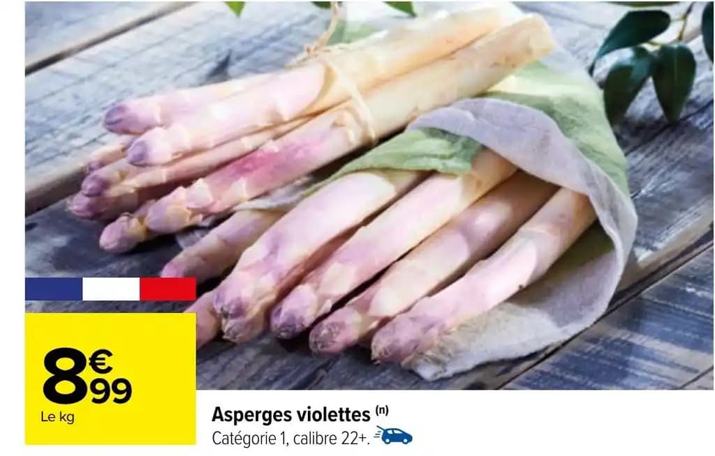 Asperges violettes (n) Catégorie 1, calibre 22+.
