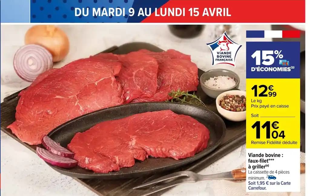 Viande bovine : faux-filet*** à griller(o)