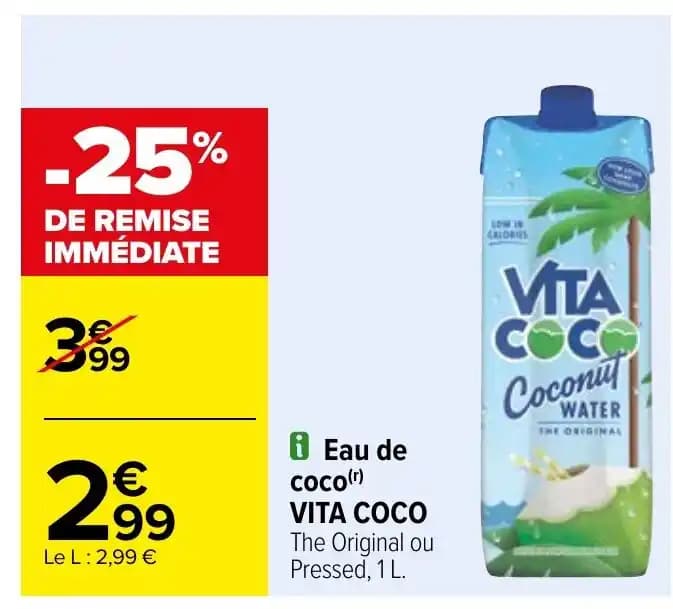 i Eau de COCO (r) VITA COCO The Original ou Pressed, 1 L.
