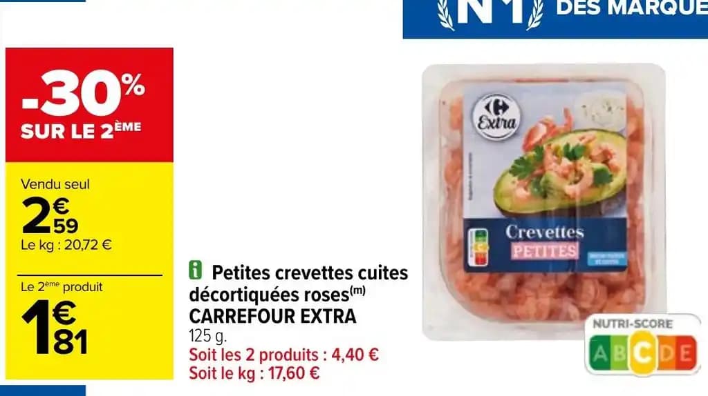 Petites crevettes cuites décortiquées roses (m) CARREFOUR EXTRA