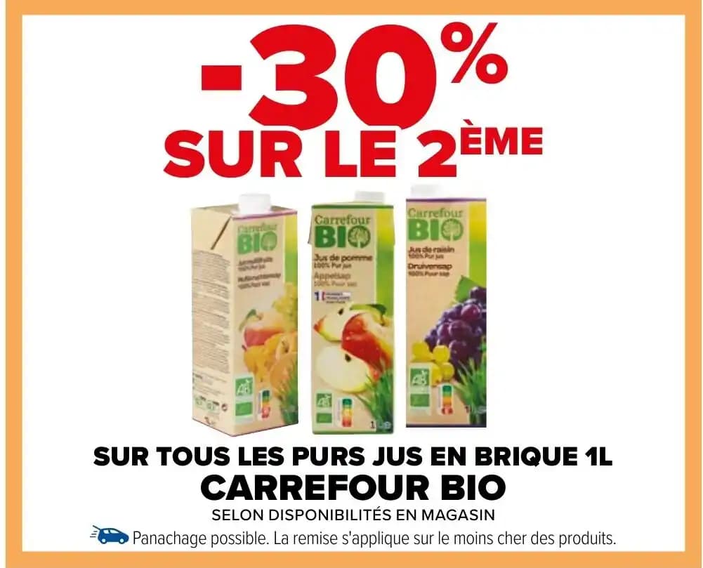 SUR TOUS LES PURS JUS EN BRIQUE 1L CARREFOUR BIO
