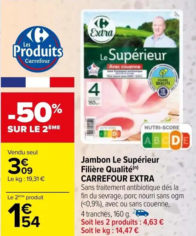 Jambon Le Supérieur Filière Qualité(n) CARREFOUR EXTRA