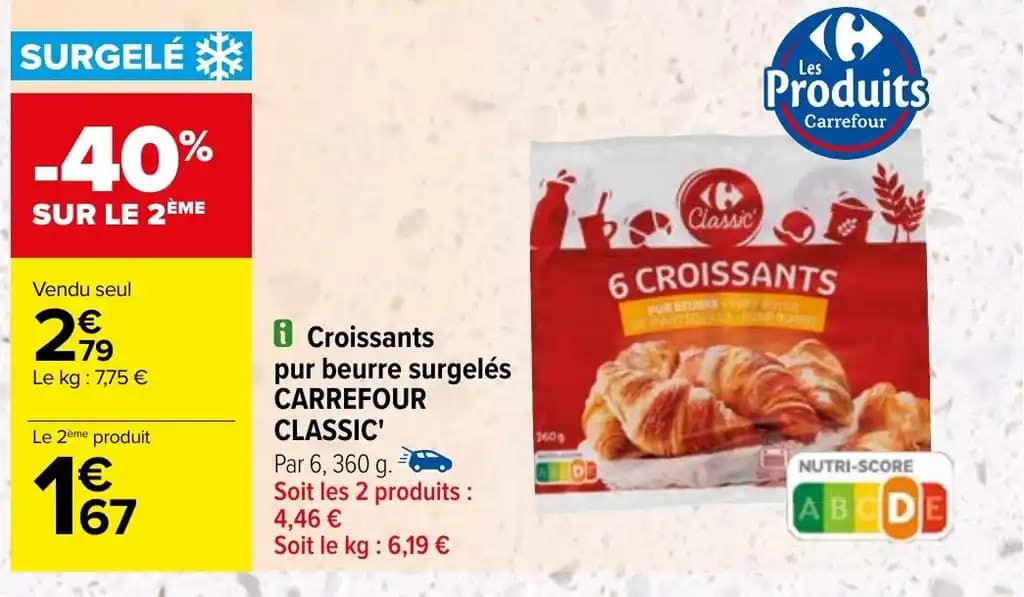 i Croissants pur beurre surgelés CARREFOUR CLASSIC'