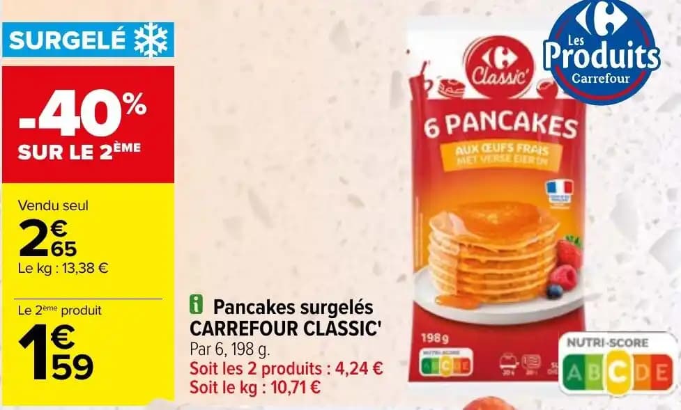 i Pancakes surgelés CARREFOUR CLASSIC' Par 6, 198 g.