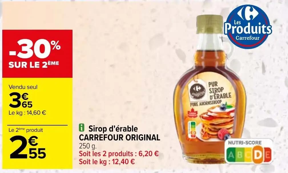 Sirop d'érable CARREFOUR ORIGINAL 250 g.