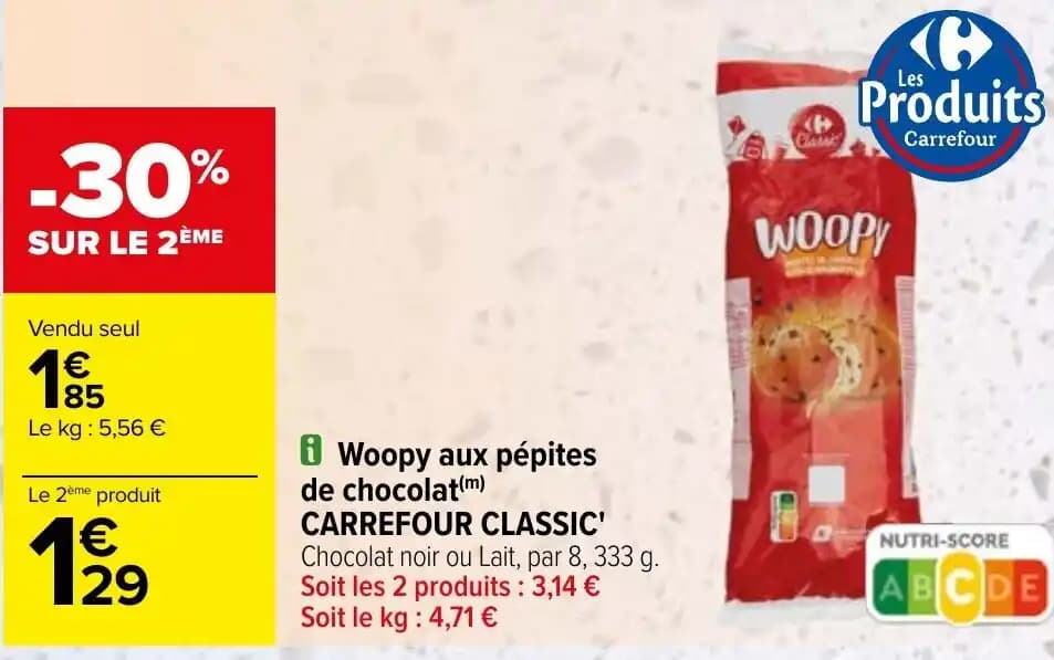 i Woopy aux pépites de chocolat(m) CARREFOUR CLASSIC'