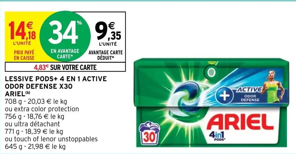 LESSIVE PODS+ 4 EN 1 ACTIVE ODOR DEFENSE X30 ARIEL (b)