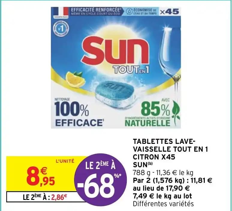 TABLETTES LAVE- VAISSELLE TOUT EN 1 CITRON X45 SUN(b)