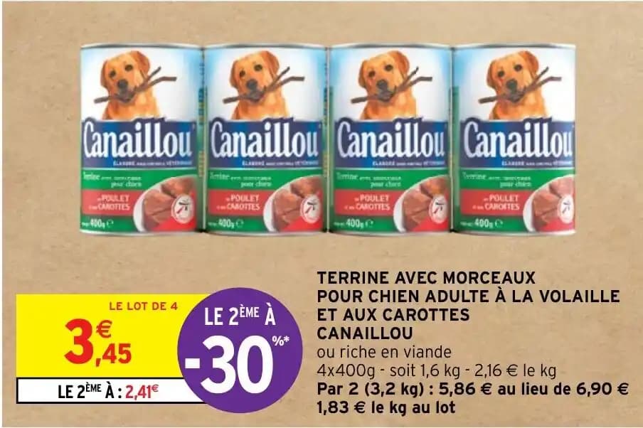 TERRINE AVEC MORCEAUX POUR CHIEN ADULTE À LA VOLAILLE ET AUX CAROTTES CANAILLOU
